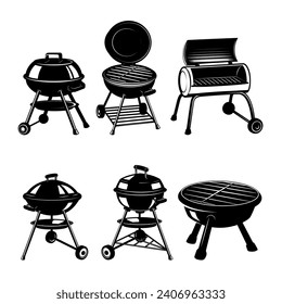 Set of illustrations of bbq grill. Design element for emblem, sign, menu, invintation.