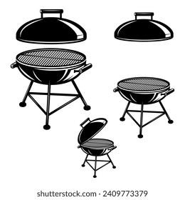 Set of illustrations of bbq grill. Design element for emblem, sign, menu, invintation.