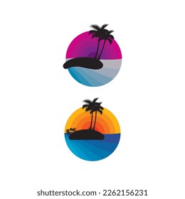 a set of Illustrations beach with minimalist design.