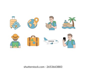 set of illustrations, beach, recreation, tourism, travel