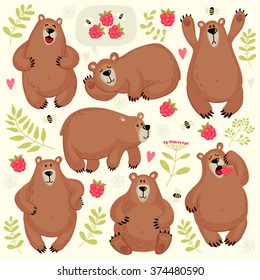 Set of illustrations with bears. Different poses