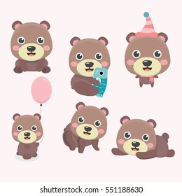 Set of illustrations with bears. Different poses.
