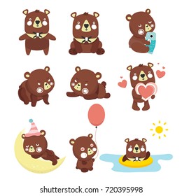 Set of illustrations with bears. Different poses.
