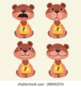 Set of illustrations with bears. Emotions.