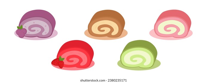 conjunto de ilustraciones de hermosos pasteles rodados con varios sabores.