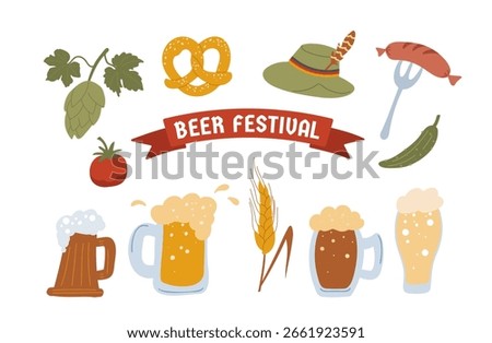 Set of illustrations for a beer festival .Vector illustration on a white background. Isolated