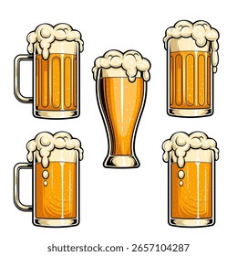 Un conjunto de ilustraciones de cerveza en vasos