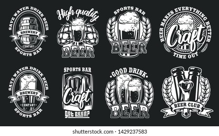 Set of illustrations of beer logos for a dark background.