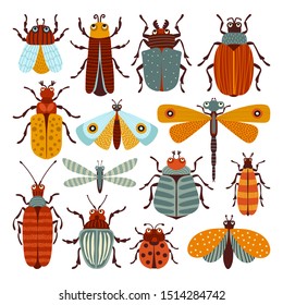 Set of illustrations with beetles and butterflies. Can be used for scrapbook, postcards, print, etc.