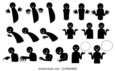 Set of illustrations of black silhouette silhouette of bad person image