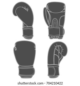 Set of illustrations with boxing gloves. Isolated vector objects on white background.