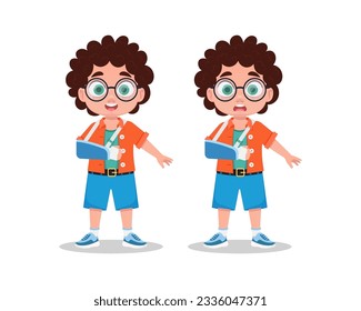Un conjunto de ilustraciones de un niño con un brazo roto