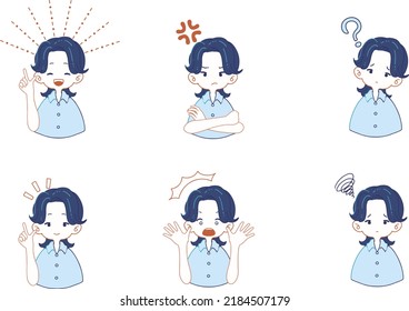 Conjunto de ilustraciones de niños en trajes con diversas expresiones faciales