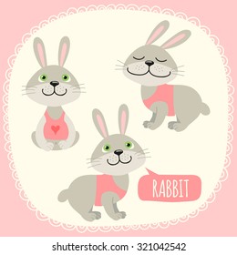 Set of illustrations with bunnies.
