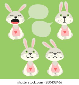 Set of illustrations with bunnies. Emotions.