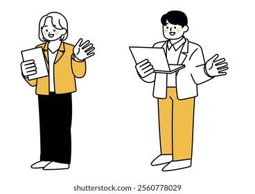 Set of illustrations of business people making a presentation