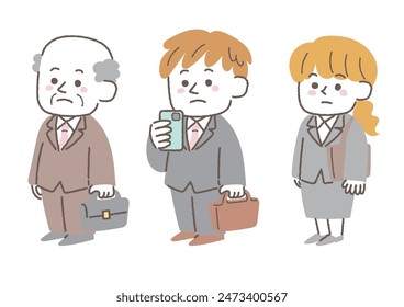  Set of illustrations of business people standing waiting for their bags