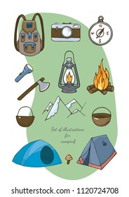 set of illustrations for camping isolated. Can be used for different design.