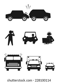 Set of illustrations of car collision, vector.