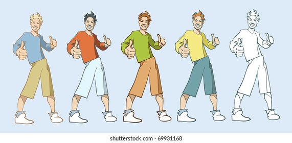 Set of illustrations of cartoon comics guy