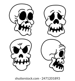 Set of illustrations of cartoon style skulls. Vector design element