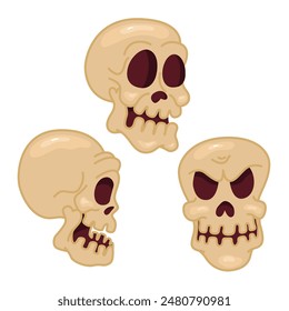 Set of illustrations of cartoon style skulls. Vector design element