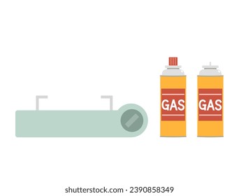 A set of illustrations of  cassette cylinder and gas stoves.