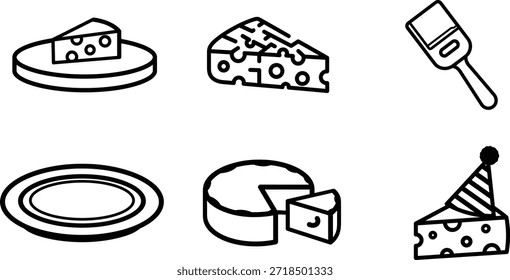 Un conjunto de ilustraciones de objetos relacionados con el queso y el queso