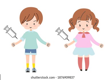 A set of illustrations of a child receiving an injection with a smile