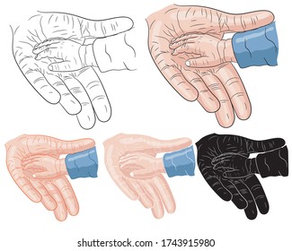 A set of illustrations of a child's hand in the hand of an adult in isolate on a white background. Children's Day. Mom's Day. Dad’s day. Vector illustration.