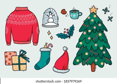 Set illustrations of christmas elements