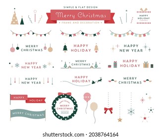 A set of illustrations of Christmas frames and decorations.
This illustration has elements of wreaths, parties, Christmas trees, ribbons, presents, etc.