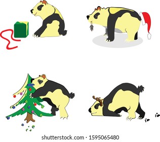 
set of illustrations with christmas pandas