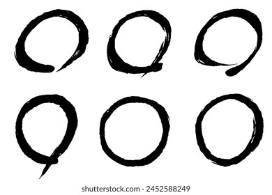 Set of illustrations of a circle drawn with a brush