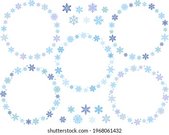 Eine Reihe von Illustrationen eines kreisrunden Rahmens mit Schneeflocken aufgereiht