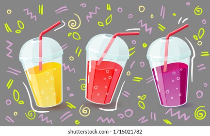 set of illustrations cocktails in a сup