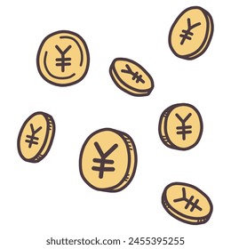 Set of illustrations of coins from various angles with circle marks