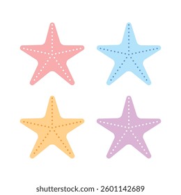 Set of illustrations of colored starfish