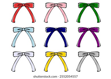 set of illustrations of colorful ribbons with a touch of brush