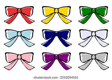 set of illustrations of colorful ribbons with a touch of brush