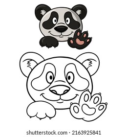 Un conjunto de ilustraciones para colorear libros, pequeñas sonrisas de panda, pandas adorables y esponjosos en estilo de dibujos animados, ilustración vectorial sobre un fondo blanco