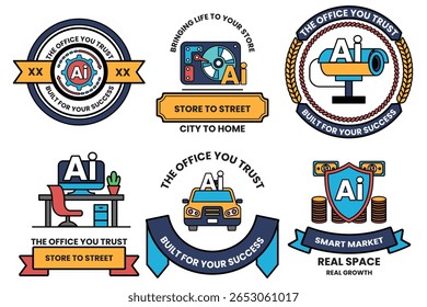 A Set of illustrations in the concept of Artificial Intelligence in line art style