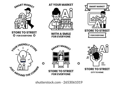 A Set of illustrations in the concept of Artificial Intelligence in line art style