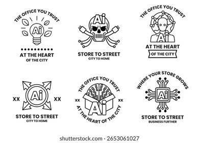 A Set of illustrations in the concept of Artificial Intelligence in line art style