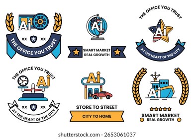 A Set of illustrations in the concept of Artificial Intelligence in line art style