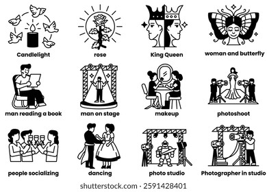 A Set of illustrations in the concept of beauty products in line drawing style