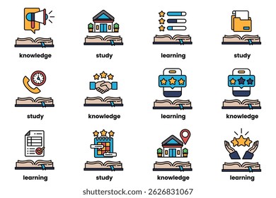 A Set of illustrations in the concept of Books and knowledge in a line style