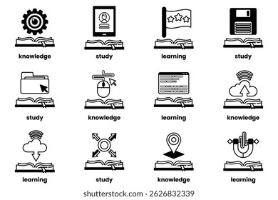 Um conjunto de ilustrações no conceito de Livros e conhecimento em um estilo de linha