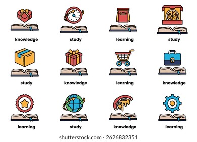 A Set of illustrations in the concept of Books and knowledge in a line style