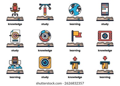 A Set of illustrations in the concept of Books and knowledge in a line style